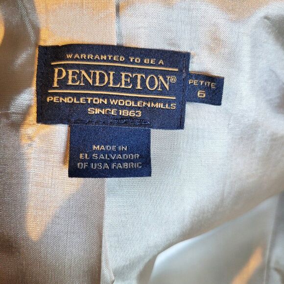 Pendleton Virgin Wool Tan Green Plaid Blazer Jacket Preppy Academia | 6 Petite - Picture 2 of 9